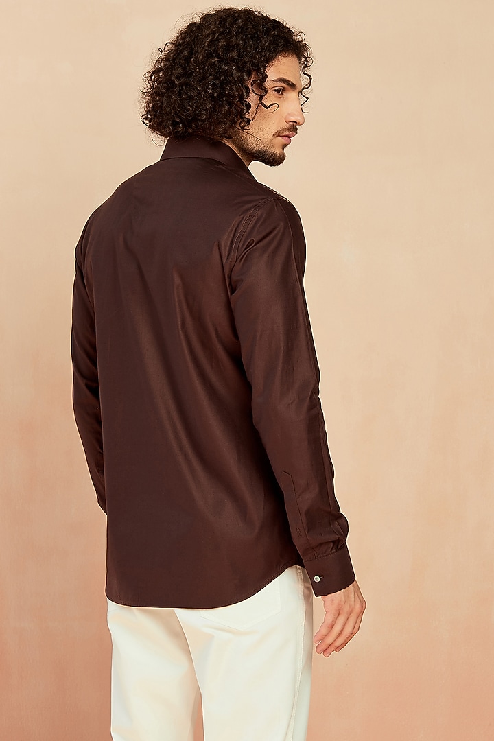 Brown Embroidered Party Wear Shirt by SEVENDC MEN at Pernia's Pop Up Shop