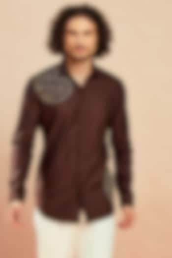 Brown Embroidered Party Wear Shirt by SEVENDC MEN at Pernia's Pop Up Shop