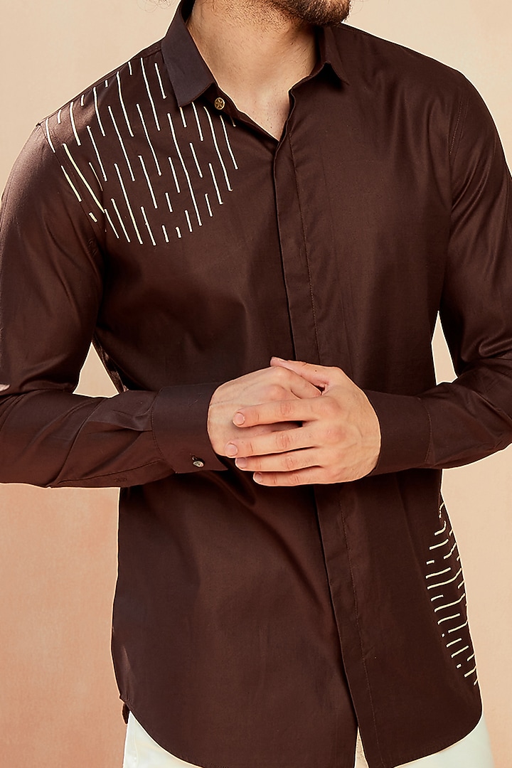 Brown Embroidered Party Wear Shirt by SEVENDC MEN at Pernia's Pop Up Shop