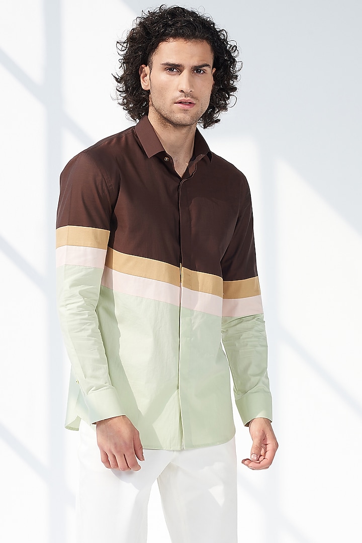 Multi-Colored Cotton Color-Blocked Shirt by SEVENDC MEN