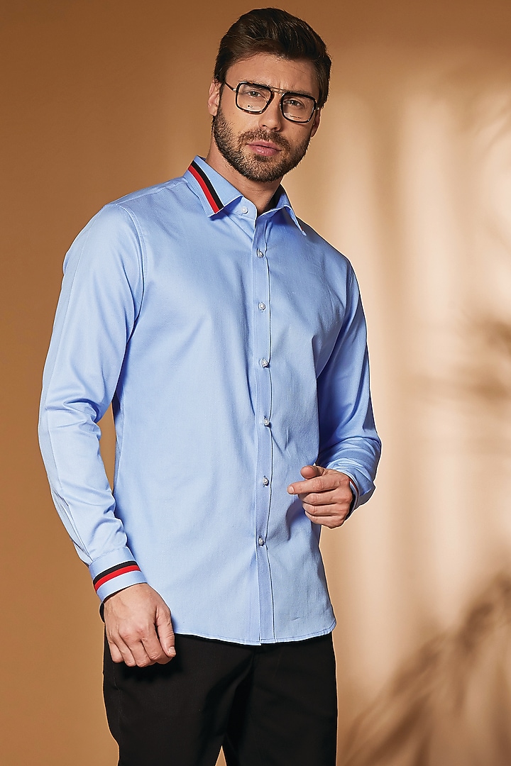 Blue Cotton Summer party Shirt by SEVENDC MEN at Pernia's Pop Up Shop