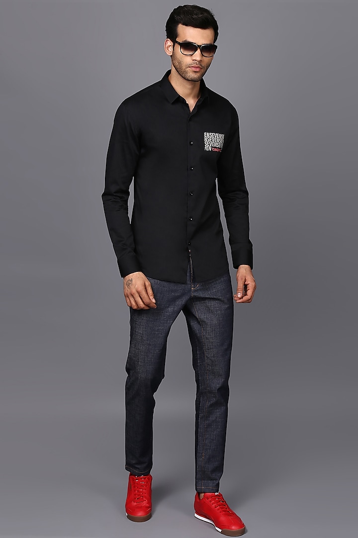 Black Printed Shirt by SEVENDC MEN