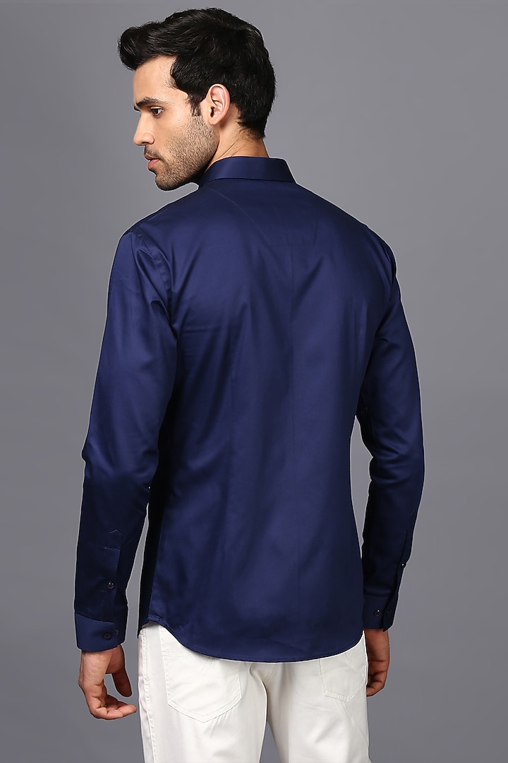 Dark Blue Cotton Party Wear Shirt by SEVENDC MEN at Pernia's Pop Up Shop