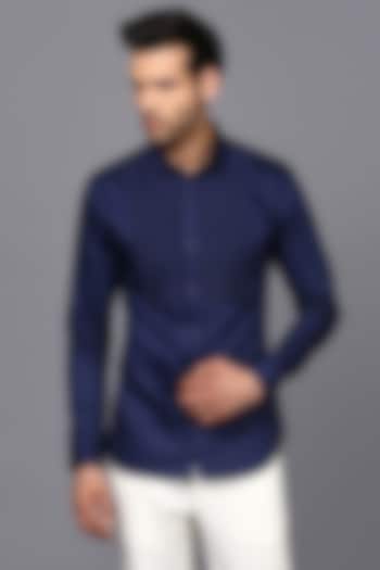 Dark Blue Cotton Party  start Shirt by SEVENDC MEN at Pernia's Pop Up Shop