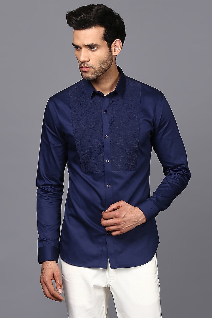 Dark Blue Cotton Party  start Shirt by SEVENDC MEN at Pernia's Pop Up Shop