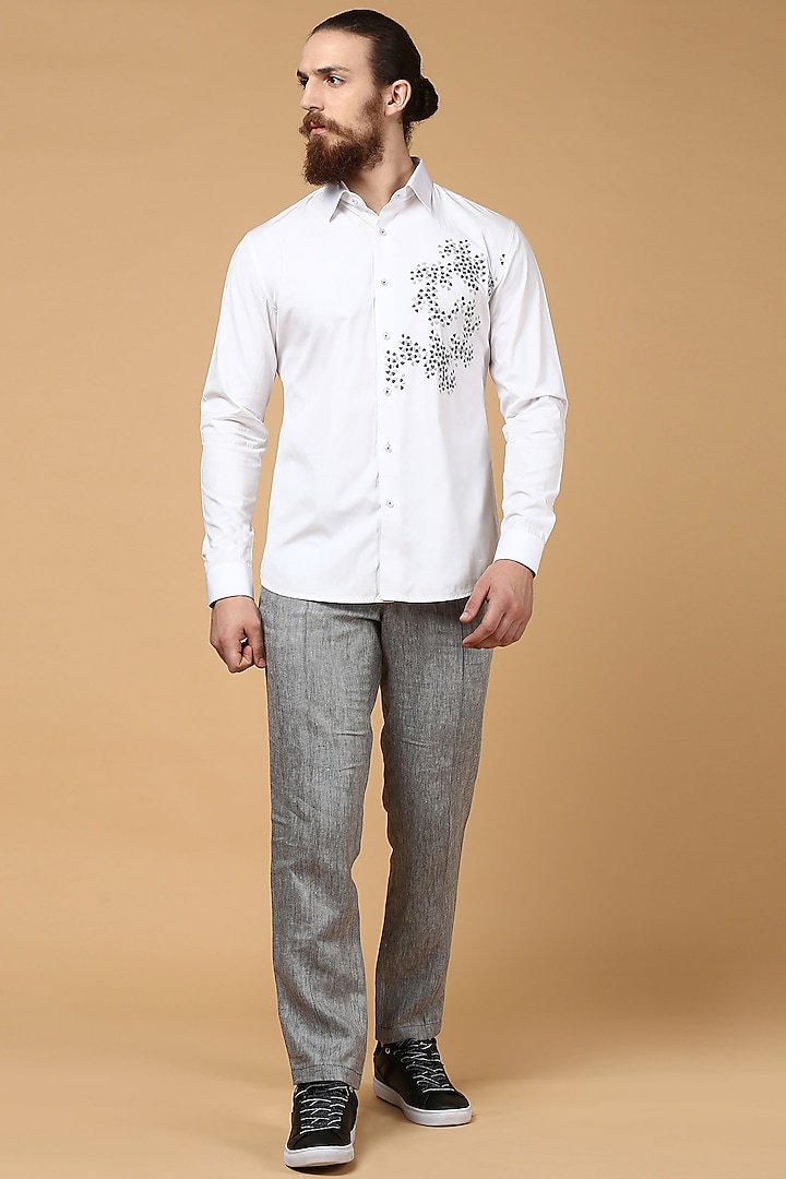 White Embroidered Shirt by SEVENDC MEN