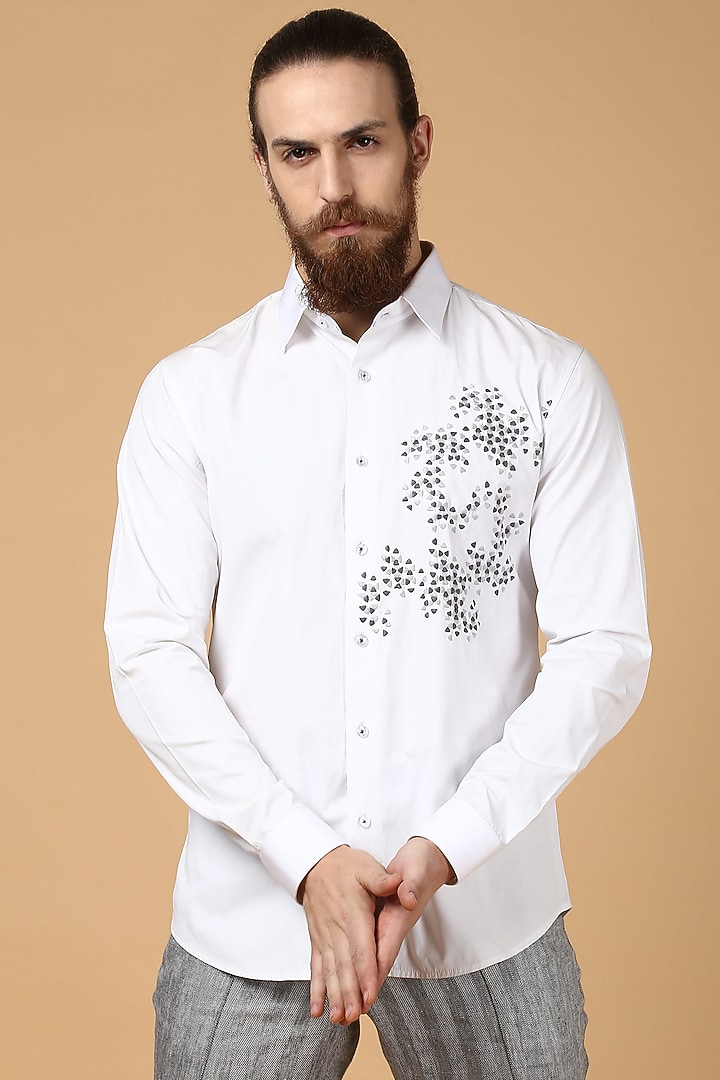 White Embroidered Party start Shirt by SEVENDC MEN at Pernia's Pop Up Shop