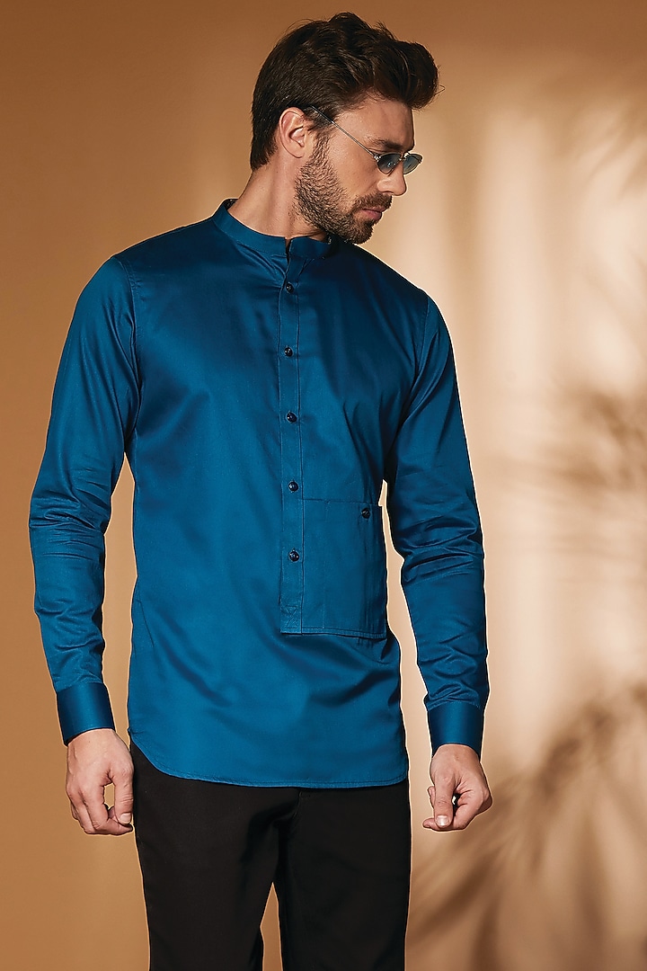 Teal Cotton Summer Shirt by SEVENDC MEN at Pernia's Pop Up Shop