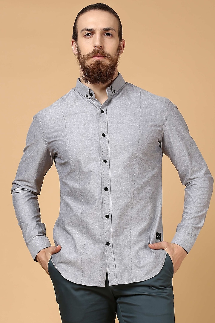 Grey Cotton Shirt by SEVENDC MEN