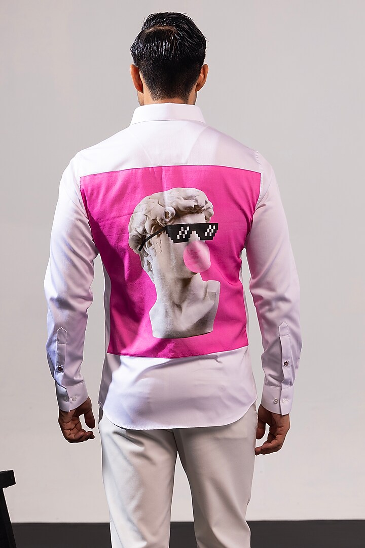 White & Pink Cotton Party Wear Shirt by SEVENDC MEN at Pernia's Pop Up Shop