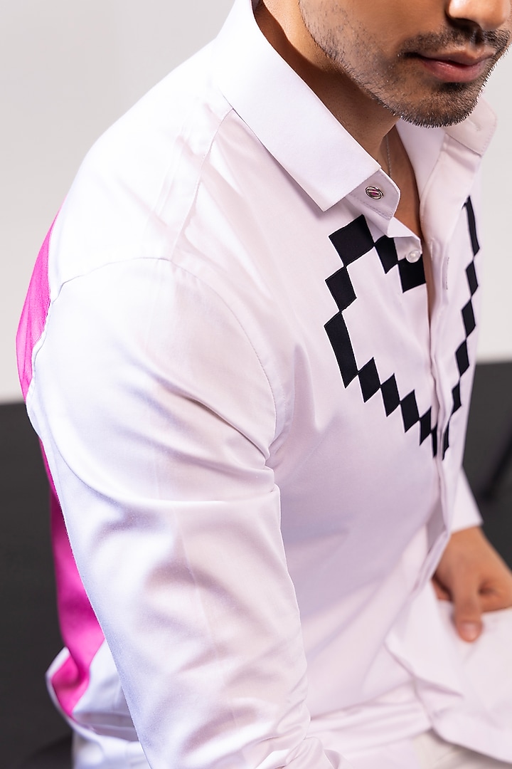White & Pink Cotton Party Wear Shirt by SEVENDC MEN at Pernia's Pop Up Shop