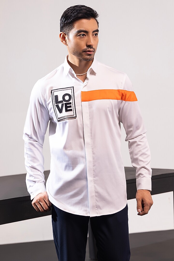White Cotton Party Wear Shirt by SEVENDC MEN at Pernia's Pop Up Shop