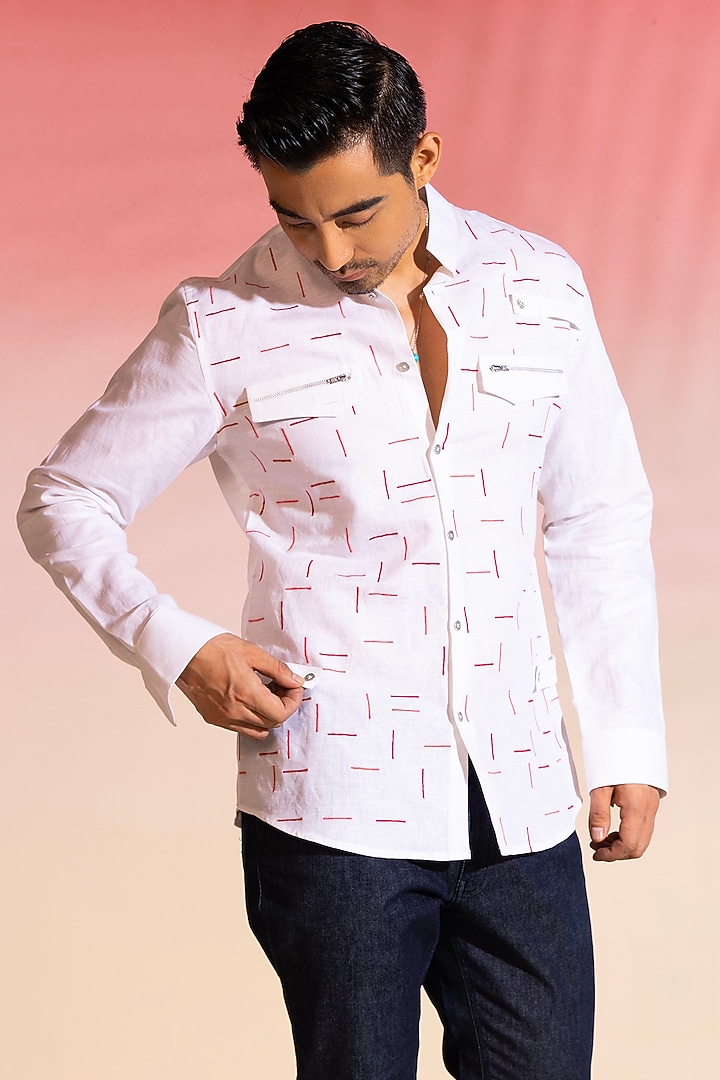 White Cotton Party Wear Shirt by SEVENDC MEN at Pernia's Pop Up Shop
