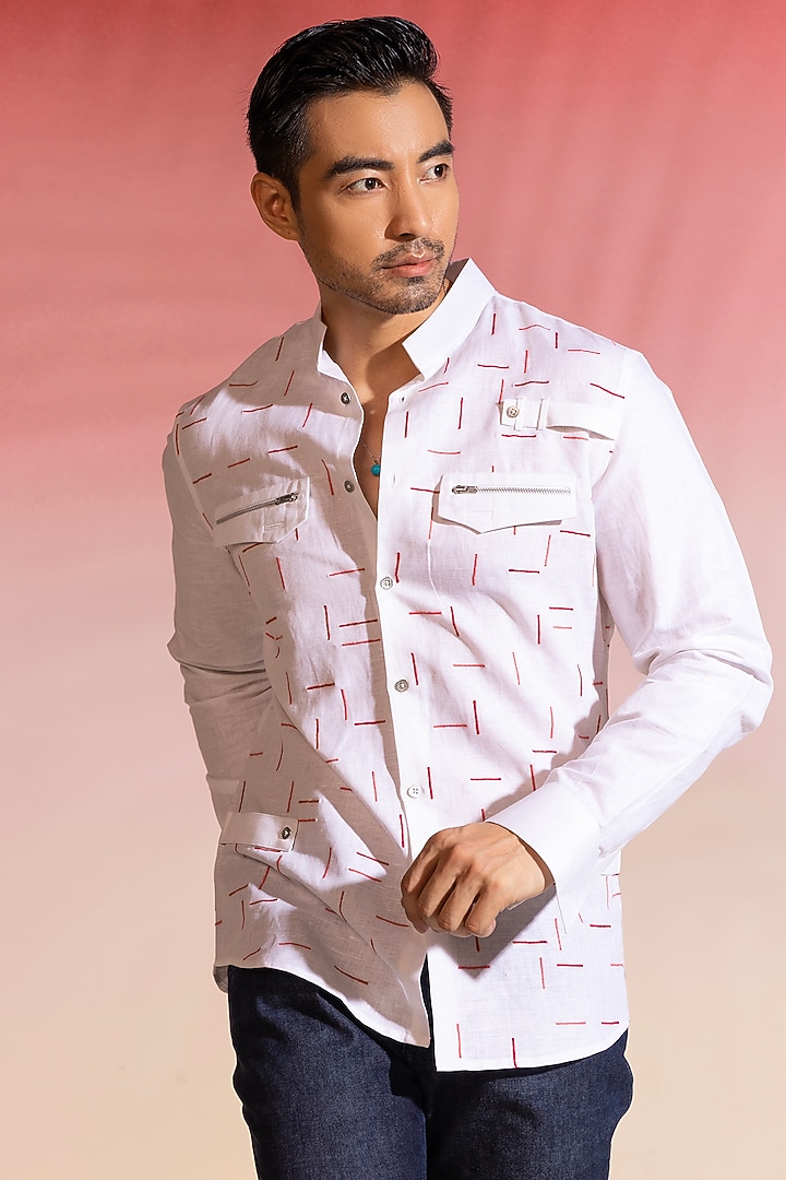 White Cotton Party Wear Shirt by SEVENDC MEN at Pernia's Pop Up Shop