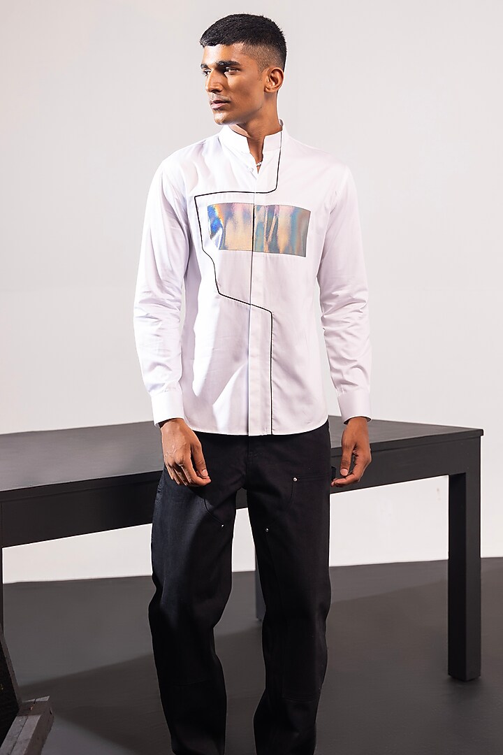 White Cotton Party Wear Shirt by SEVENDC MEN at Pernia's Pop Up Shop