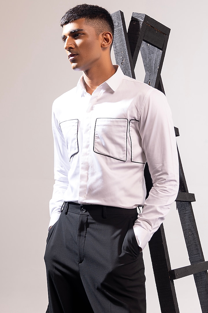 White Cotton Party Wear Shirt by SEVENDC MEN at Pernia's Pop Up Shop