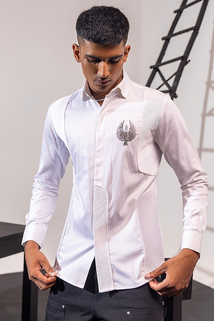 White Cotton Party Wear Shirt by SEVENDC MEN at Pernia's Pop Up Shop