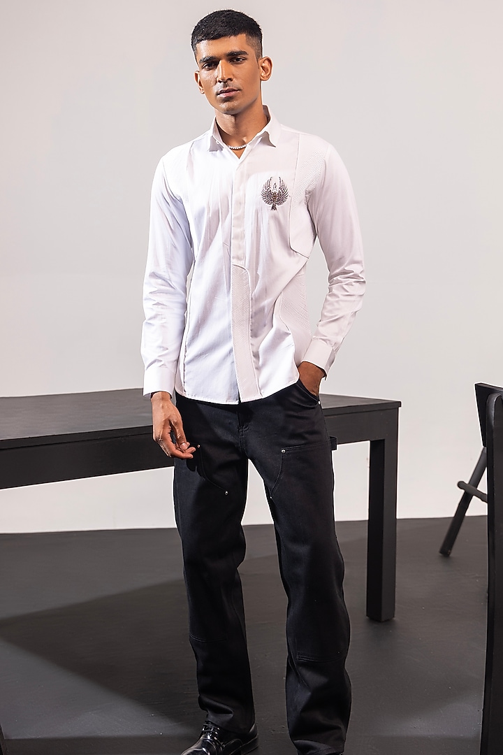 White Cotton Party Wear Shirt by SEVENDC MEN at Pernia's Pop Up Shop