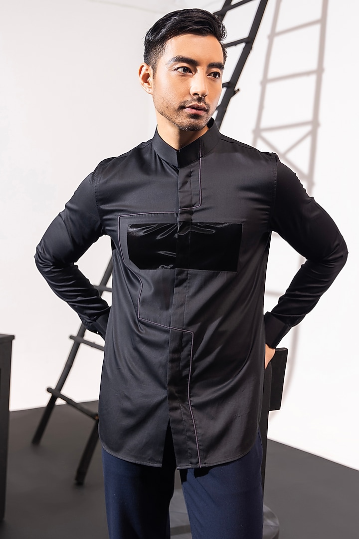 Black Cotton Party Wear Shirt by SEVENDC MEN at Pernia's Pop Up Shop