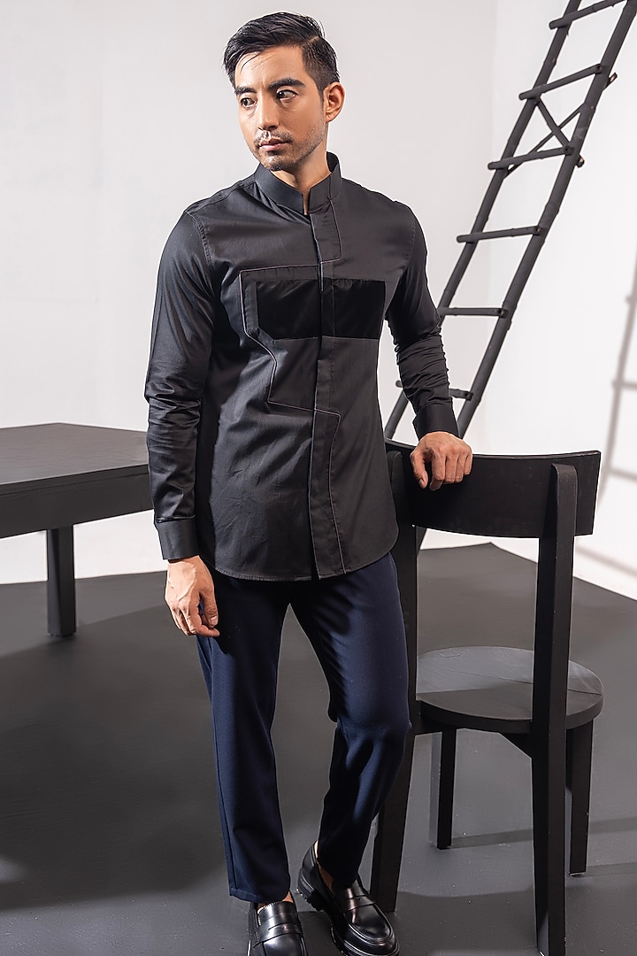 Black Cotton Party Wear Shirt by SEVENDC MEN at Pernia's Pop Up Shop