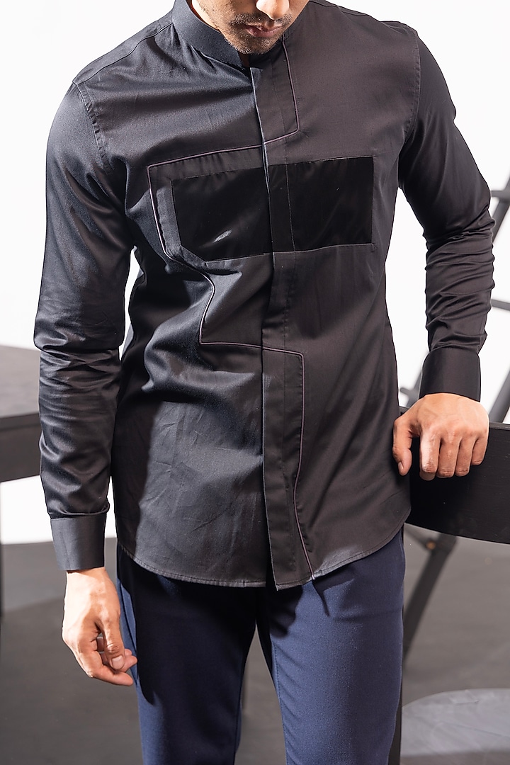 Black Cotton Party Wear Shirt by SEVENDC MEN at Pernia's Pop Up Shop
