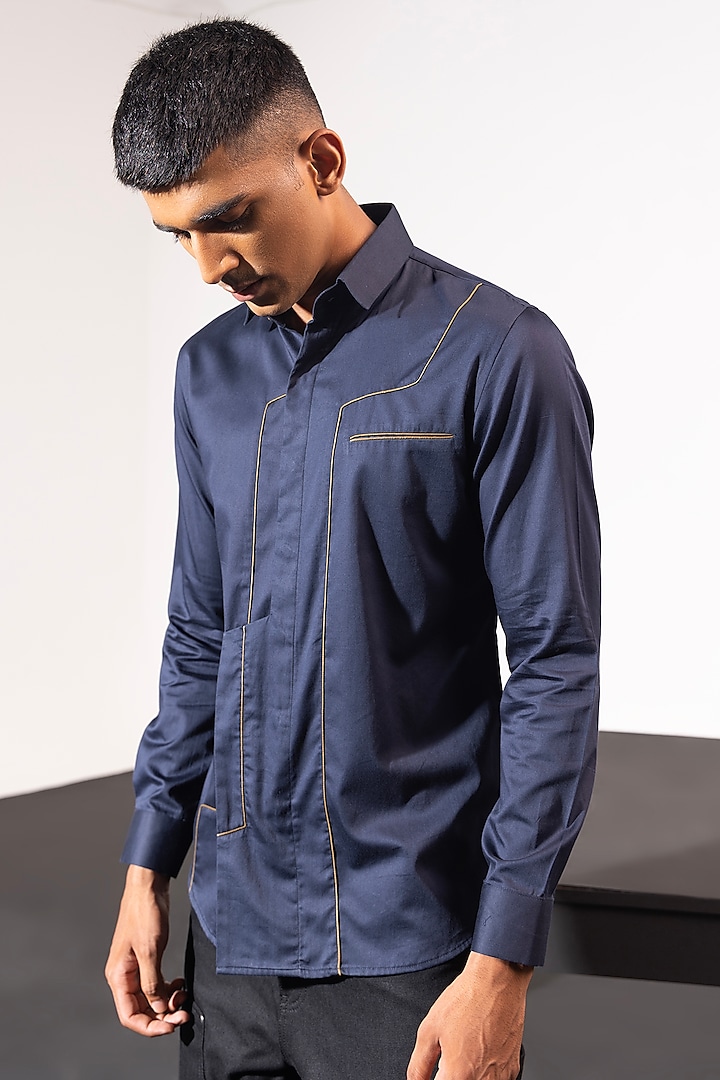 Navy Cotton Shirt by SEVENDC MEN