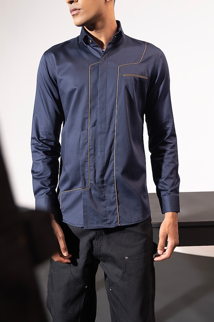Navy Cotton Party Wear Shirt by SEVENDC MEN at Pernia's Pop Up Shop