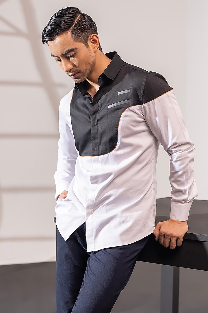 Black & White Cotton Party Wear Shirt by SEVENDC MEN at Pernia's Pop Up Shop
