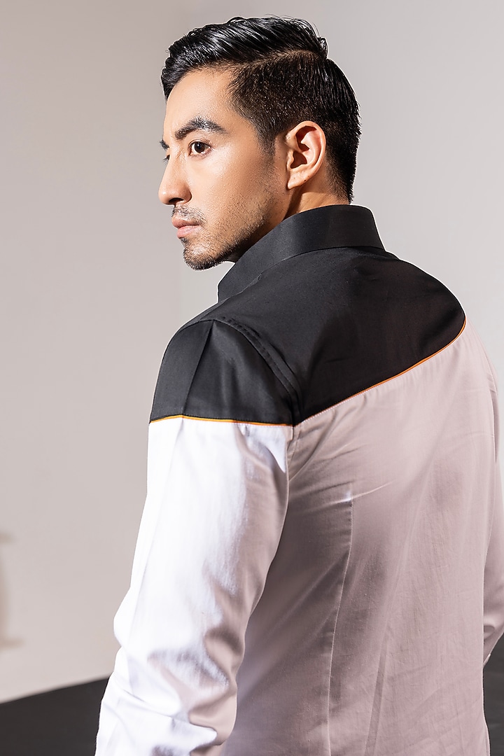 Black & White Cotton Party Wear Shirt by SEVENDC MEN at Pernia's Pop Up Shop
