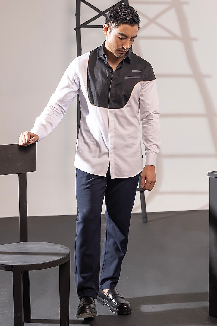 Black & White Cotton Party Wear Shirt by SEVENDC MEN at Pernia's Pop Up Shop