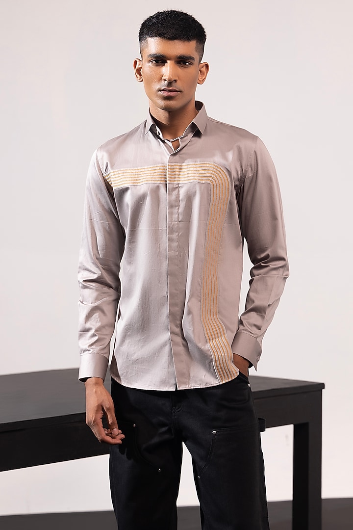 Grey Cotton Party Wear Shirt by SEVENDC MEN at Pernia's Pop Up Shop
