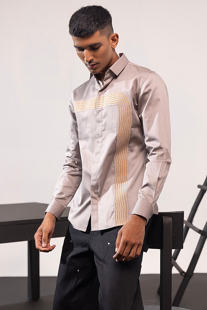Grey Cotton Party Wear Shirt by SEVENDC MEN at Pernia's Pop Up Shop
