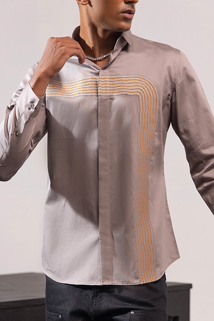 Grey Cotton Party Wear Shirt by SEVENDC MEN at Pernia's Pop Up Shop