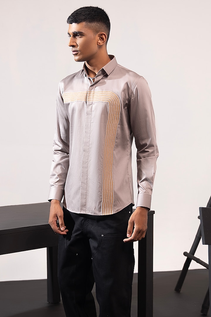 Grey Cotton Party Wear Shirt by SEVENDC MEN at Pernia's Pop Up Shop