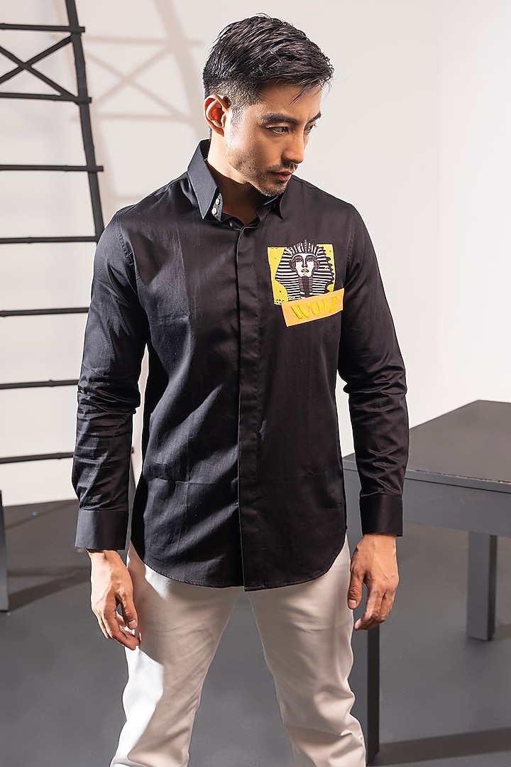 Black Cotton Party Wear Shirt by SEVENDC MEN at Pernia's Pop Up Shop