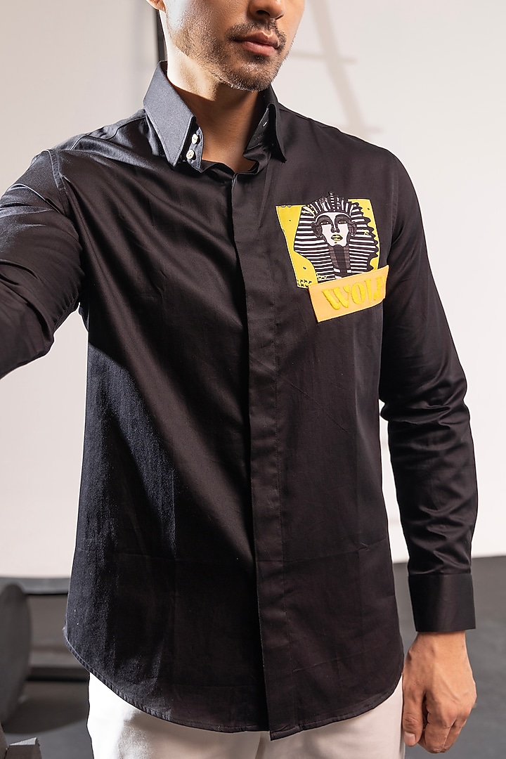 Black Cotton Party Wear Shirt by SEVENDC MEN at Pernia's Pop Up Shop