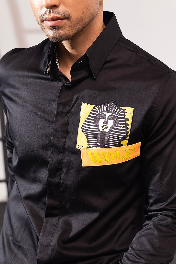 Black Cotton Party Wear Shirt by SEVENDC MEN at Pernia's Pop Up Shop