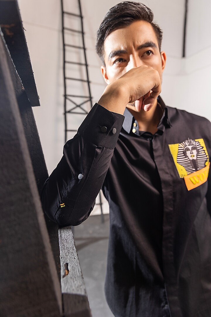 Black Cotton Party Wear Shirt by SEVENDC MEN at Pernia's Pop Up Shop