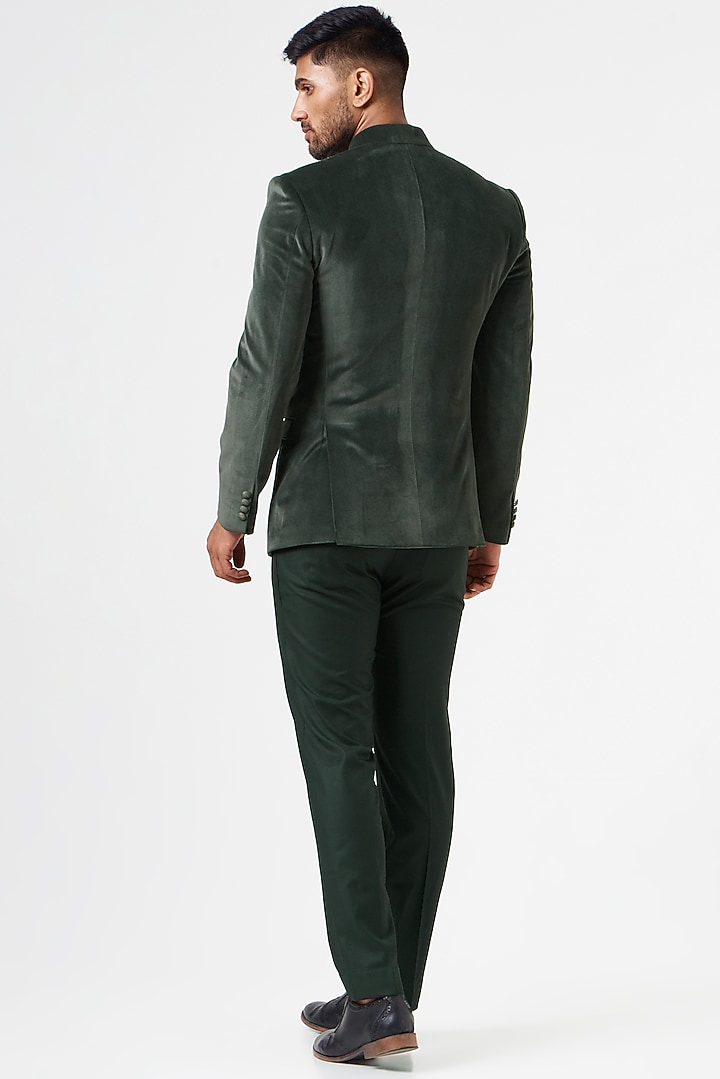 Grey Cotton Velvet Wedding Bandhgala Set by SEVENDC MEN at Pernia's Pop Up Shop