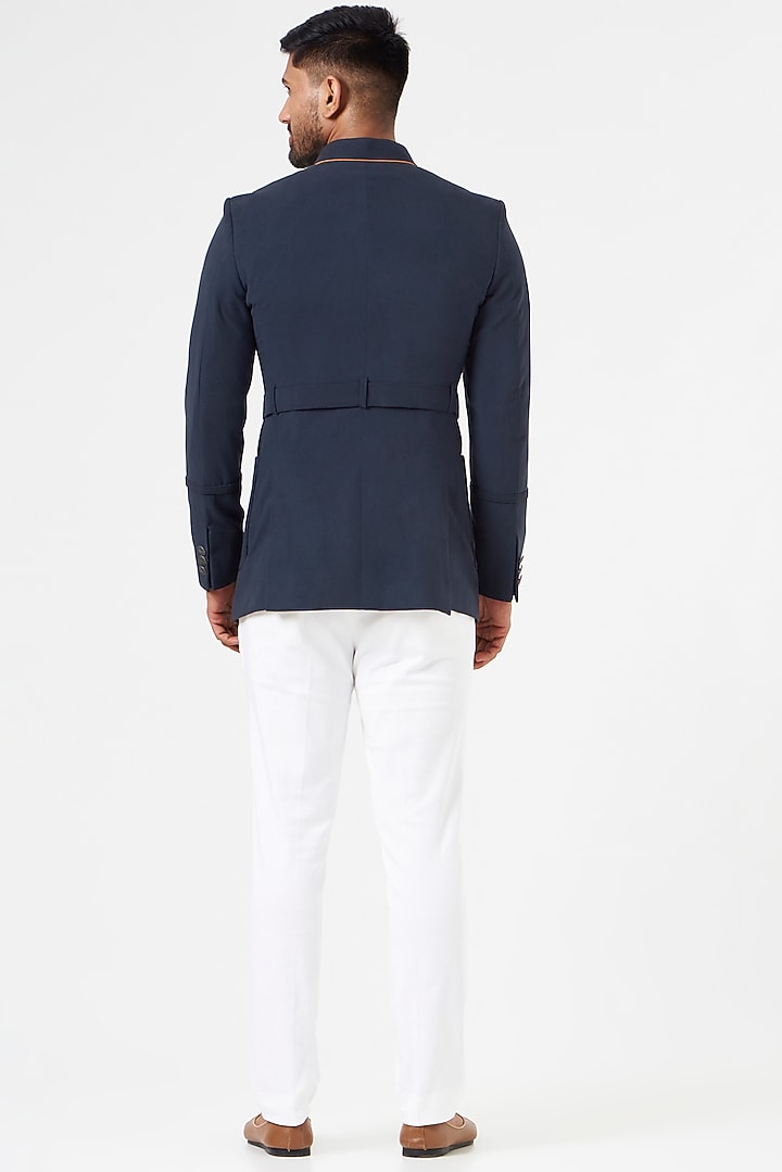 Dusty Blue Cotton Suede Wedding Bandhgala Set by SEVENDC MEN at Pernia's Pop Up Shop