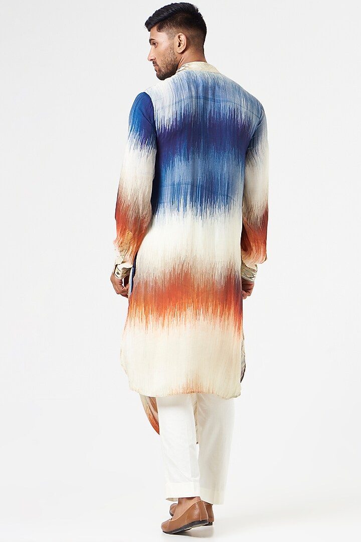 Multi-Colored Cotton Silk Tie-Dye Draped Kurta Set by SEVENDC MEN at Pernia's Pop Up Shop