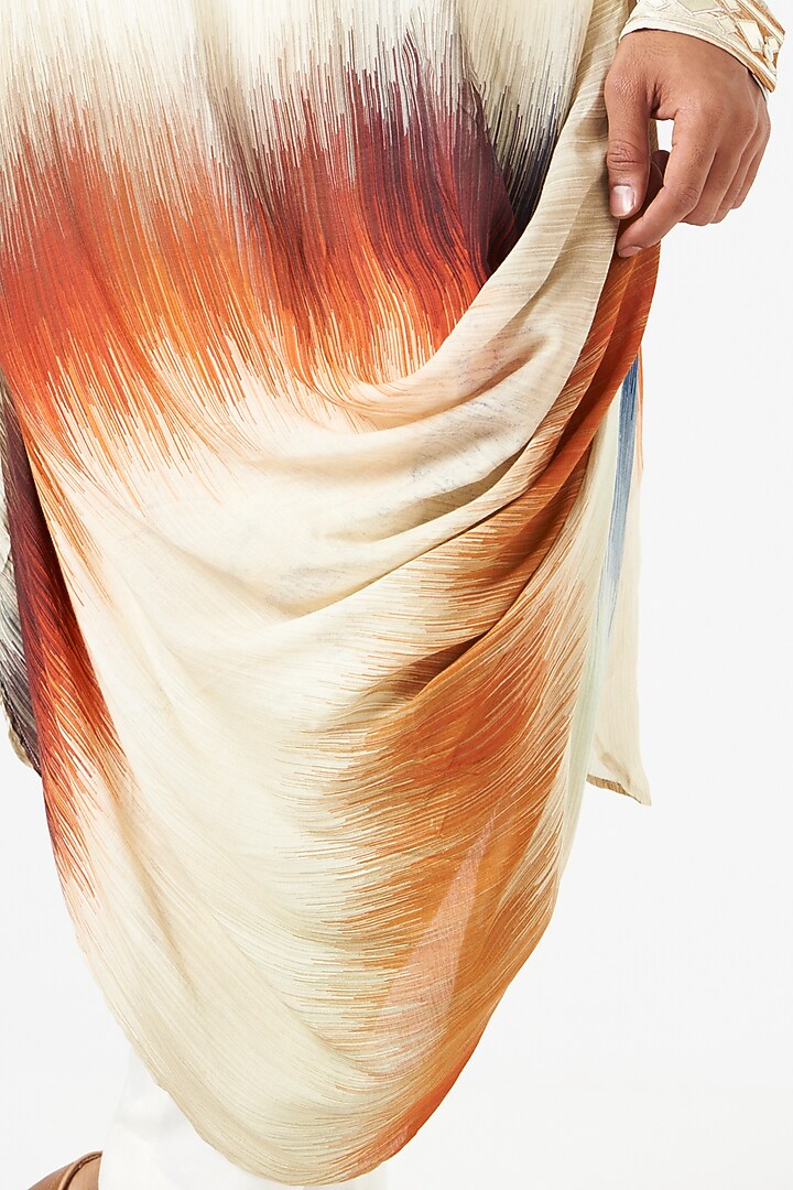 Multi-Colored Cotton Silk Tie-Dye Draped Kurta Set by SEVENDC MEN at Pernia's Pop Up Shop