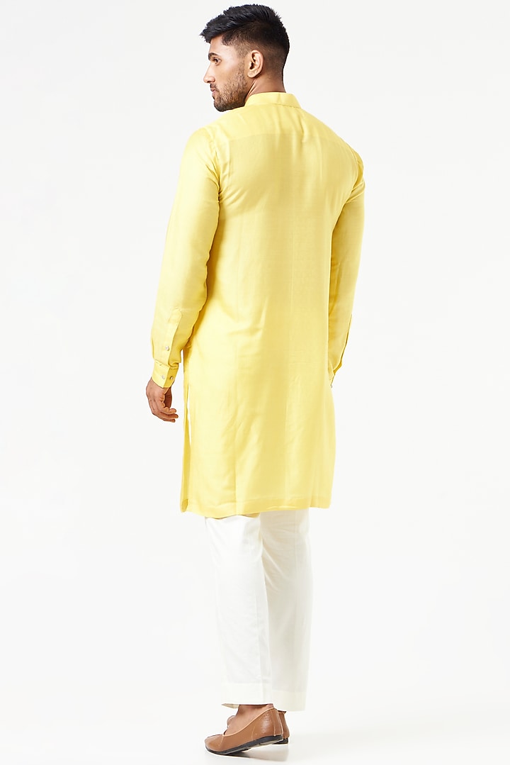 Yellow Embroidered Kurta Set by SEVENDC MEN at Pernia's Pop Up Shop