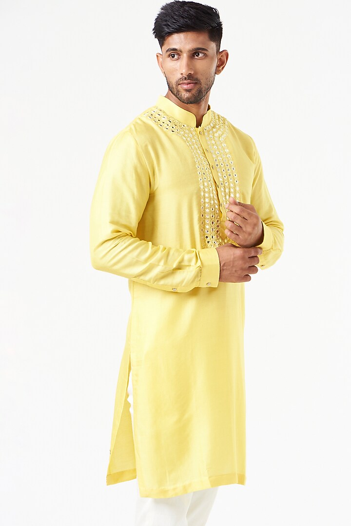 Yellow Embroidered Kurta Set by SEVENDC MEN at Pernia's Pop Up Shop