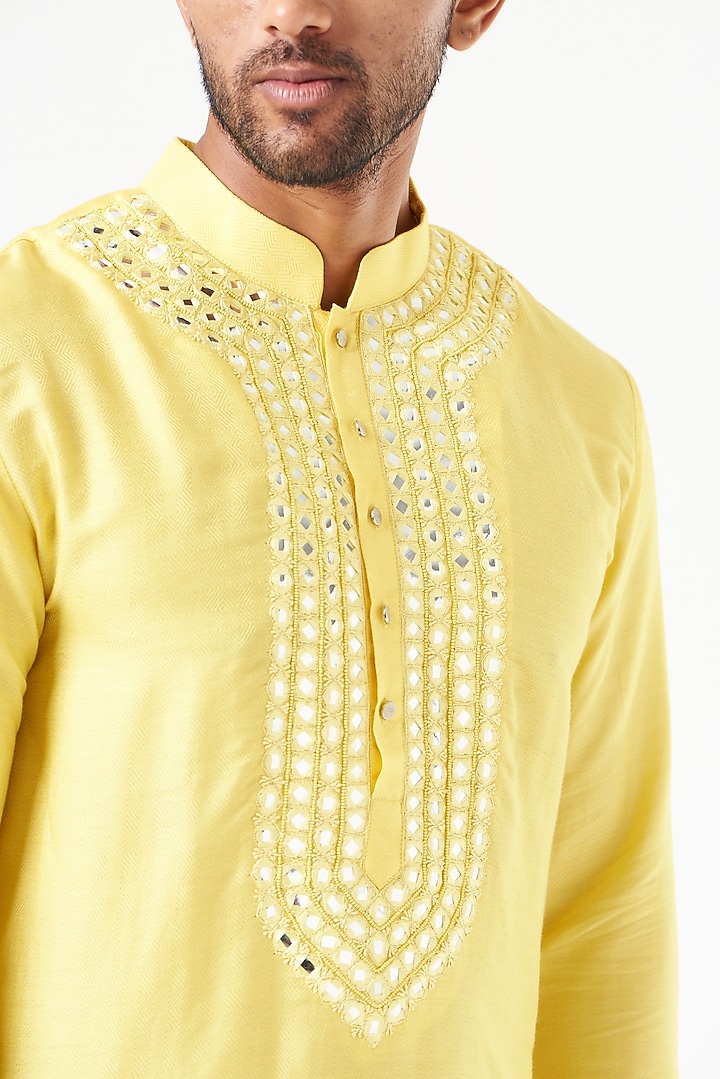 Yellow Embroidered Kurta Set by SEVENDC MEN at Pernia's Pop Up Shop