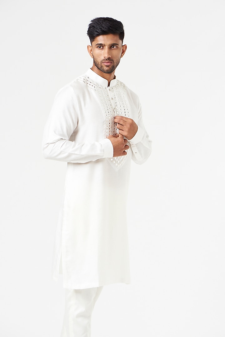 Ivory Mirror Embroidered Kurta Set by SEVENDC MEN at Pernia's Pop Up Shop