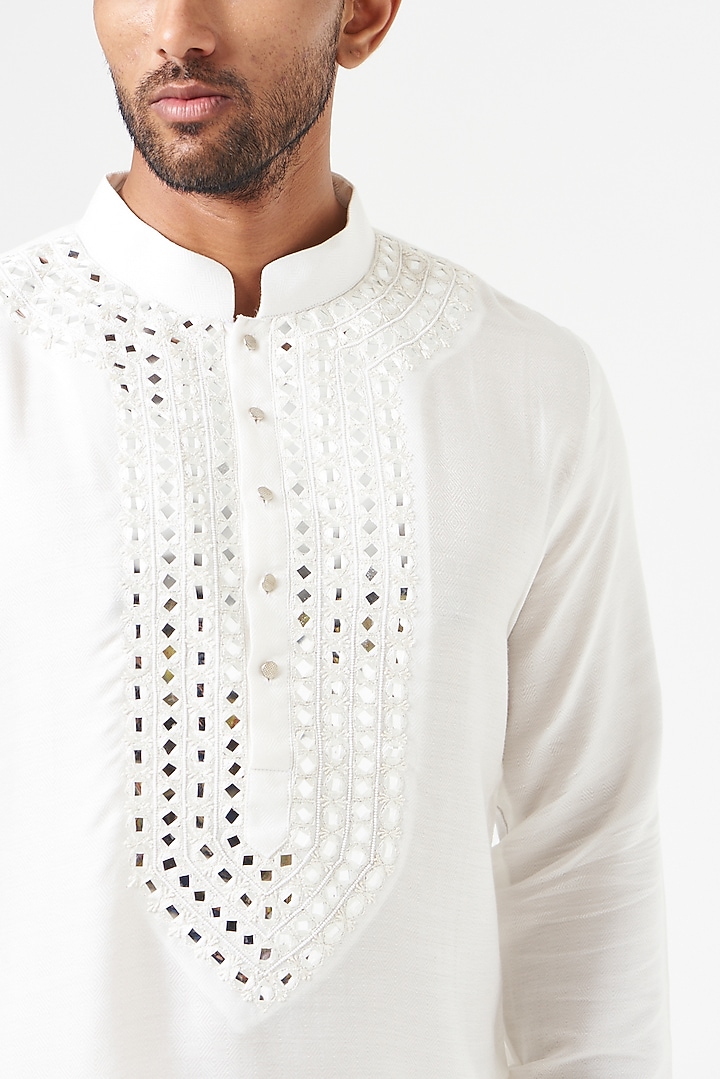 Ivory Mirror Embroidered Kurta Set by SEVENDC MEN at Pernia's Pop Up Shop
