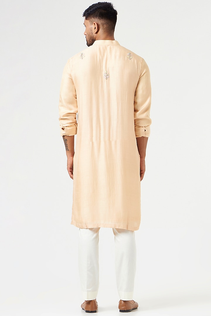 Peach Cotton Silk Zardosi Embroidered Kurta Set by SEVENDC MEN at Pernia's Pop Up Shop