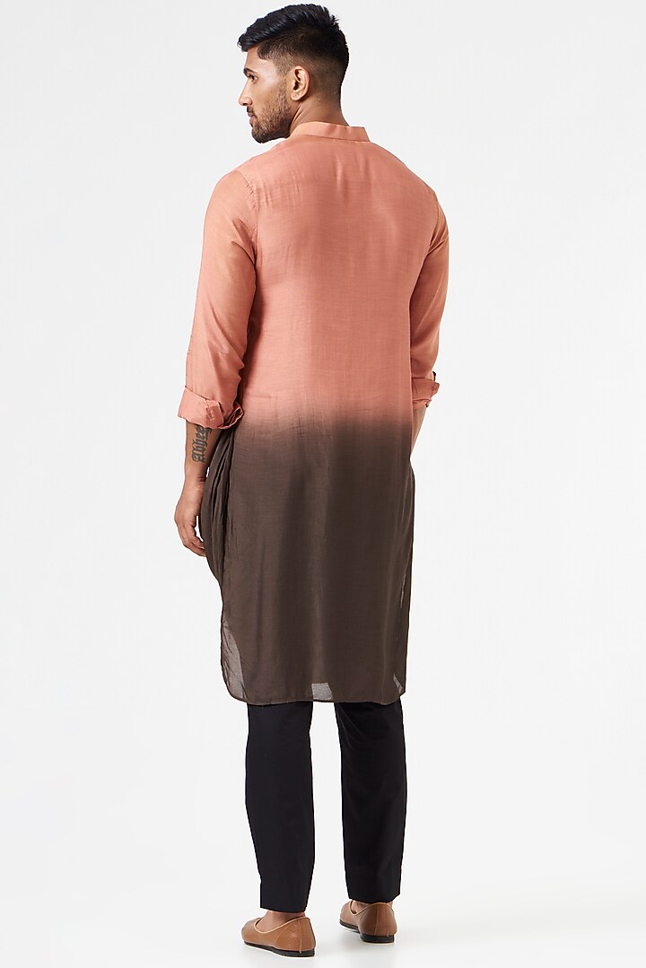 Pink & Brown Cotton Silk Draped Kurta Set by SEVENDC MEN at Pernia's Pop Up Shop