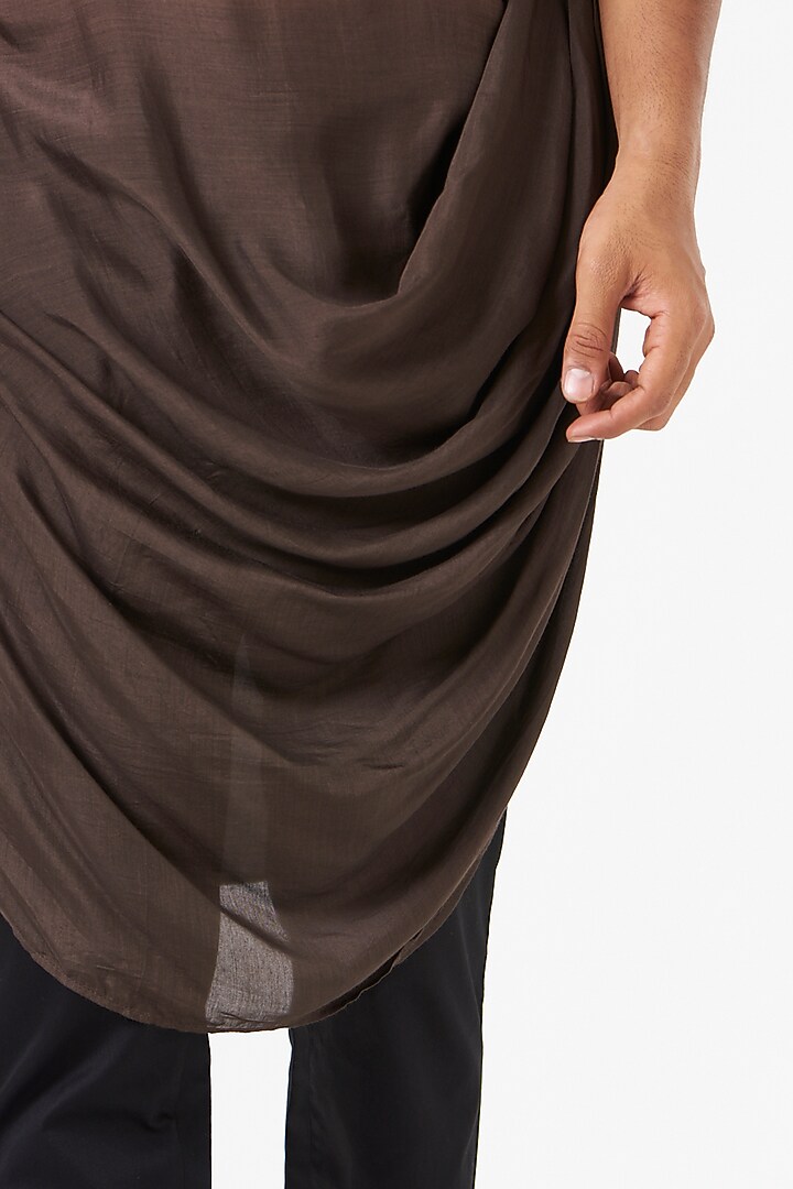 Pink & Brown Cotton Silk Draped Kurta Set by SEVENDC MEN at Pernia's Pop Up Shop